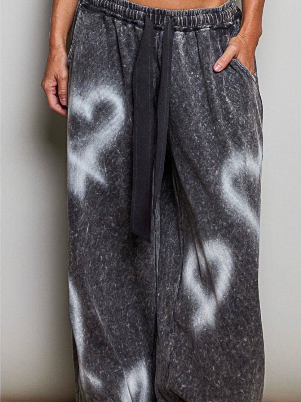 POL Charcoal Gray Tie-Dye Wide Leg Jogger Pants